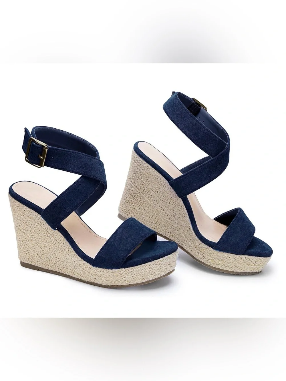 NWT Coutgo Women's Espadrille Wedge Platform Sandals Open Toe Ankle Buckle Strap